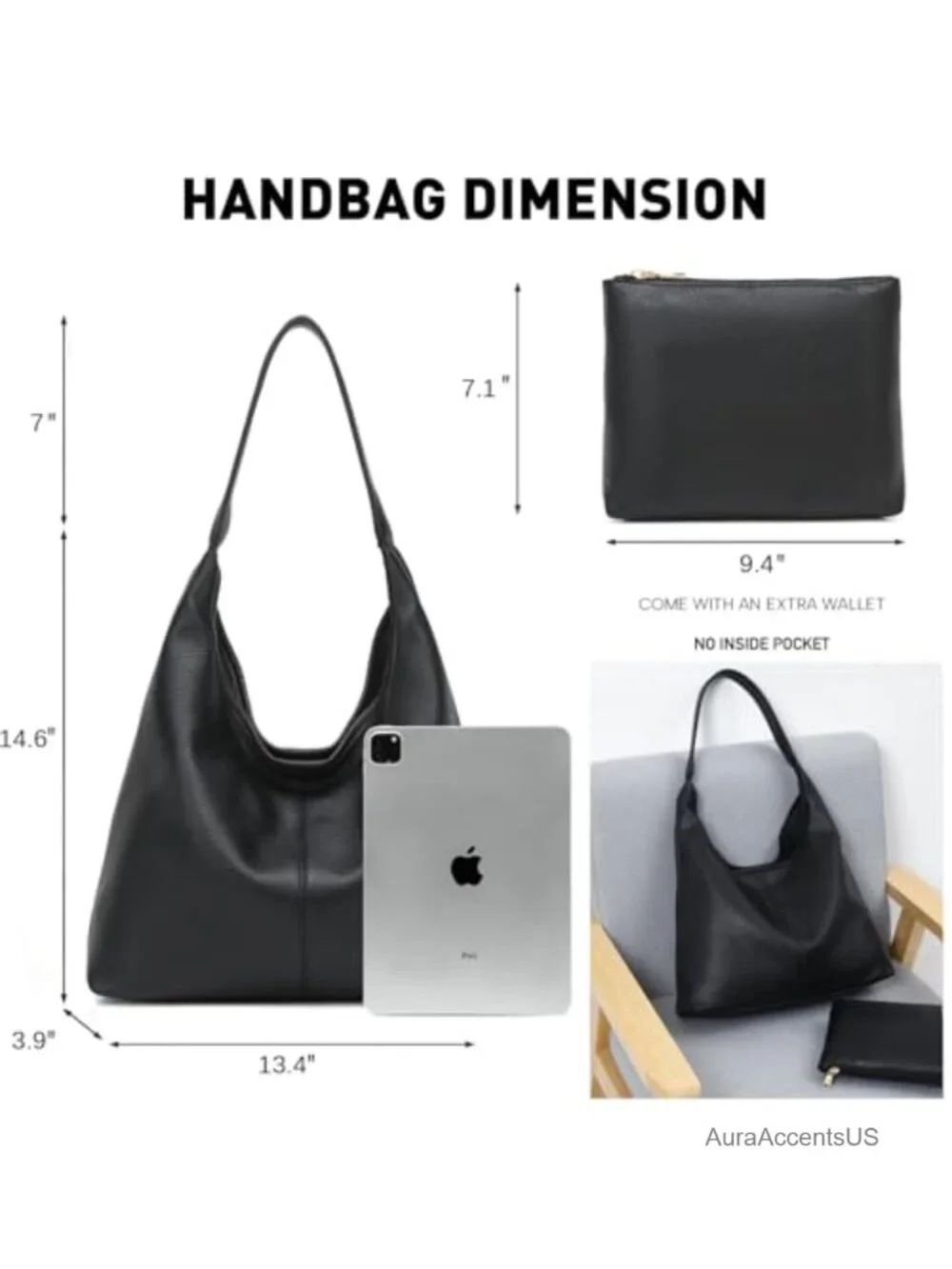 Slouchy Hobo Bag for Women Soft Shoulder Bags PU Leather Tote Purses Work Travel